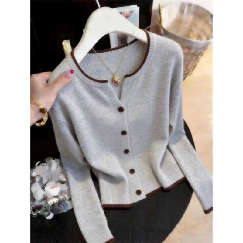 Women S Korean Style Lady Round Neck Long Sleeve Knit Top