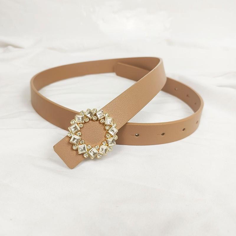 Women's Fashion Versatile Trend Decorative Suit PUThin Belt Rhinestone Leather Style Jeans Belt Simple Decorative Belt