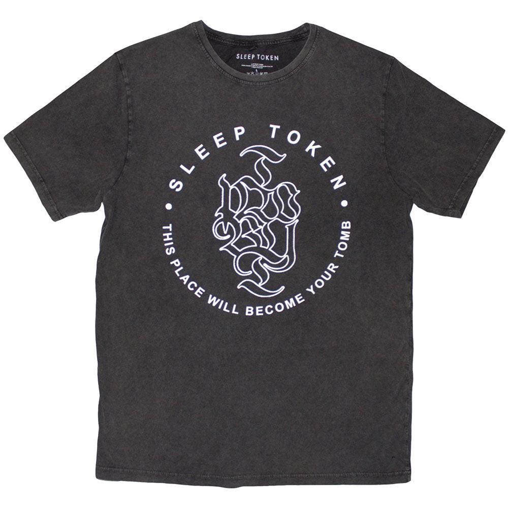 New Sleep Token Stone Wash T-Shirt: Tomb Text Ring OFFICIAL Charcoal Grey S