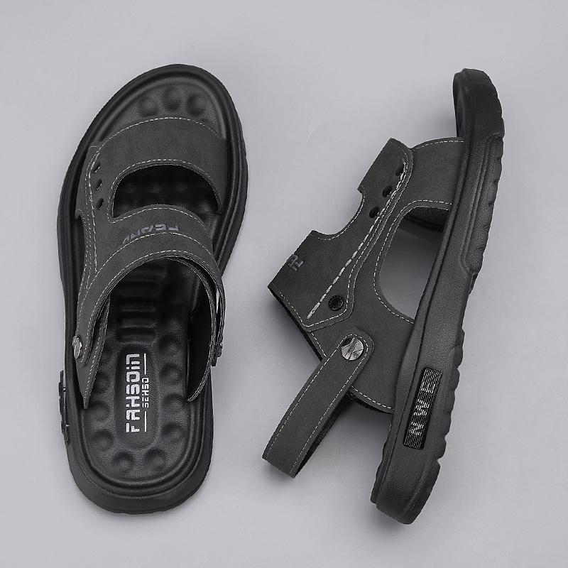 Léto Muži Kožené sandály Volný čas Letní boty Mužské Plážové boty Pohodlné Pánské Boty Outdoor Muži Římské sandály Žabky Pantofle Skluzavky