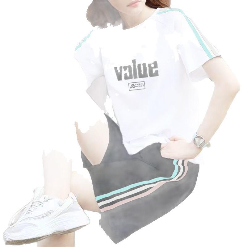 Women's Korean-Style Summer White Loose Plus Size Short Sleeve T-Shirt & Shorts Set