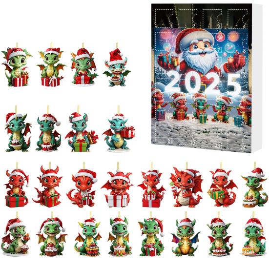 Christmas Dragon Advent Calendar 2025 24 Pcs Acrylic Dragon Pendant Countdown Calendar Holiday Gifts for Kids Adults