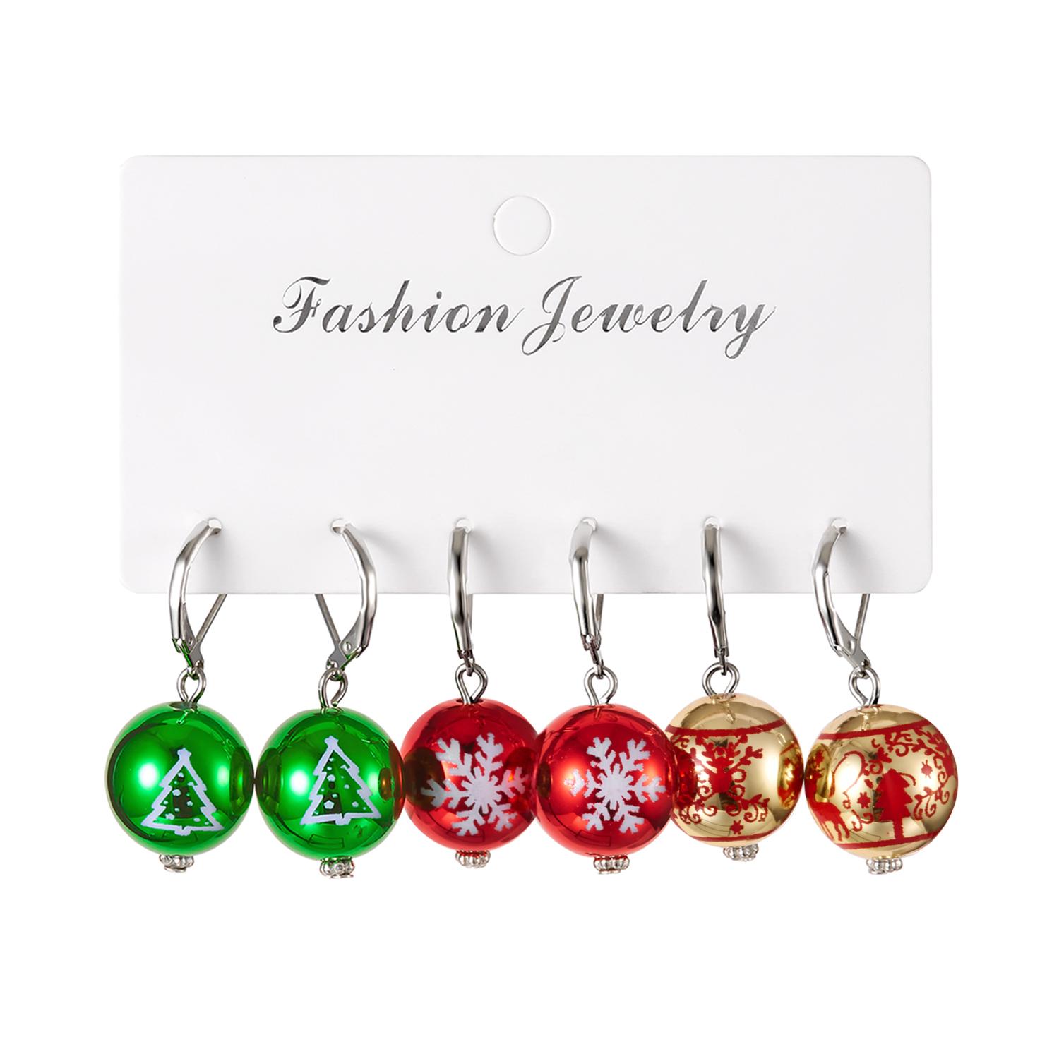 Personality Christmas Colorful Ball Drop Earrings for Women Snowflake Xmas Tree Pattern Lantern Ball Hoop Earring Accessories