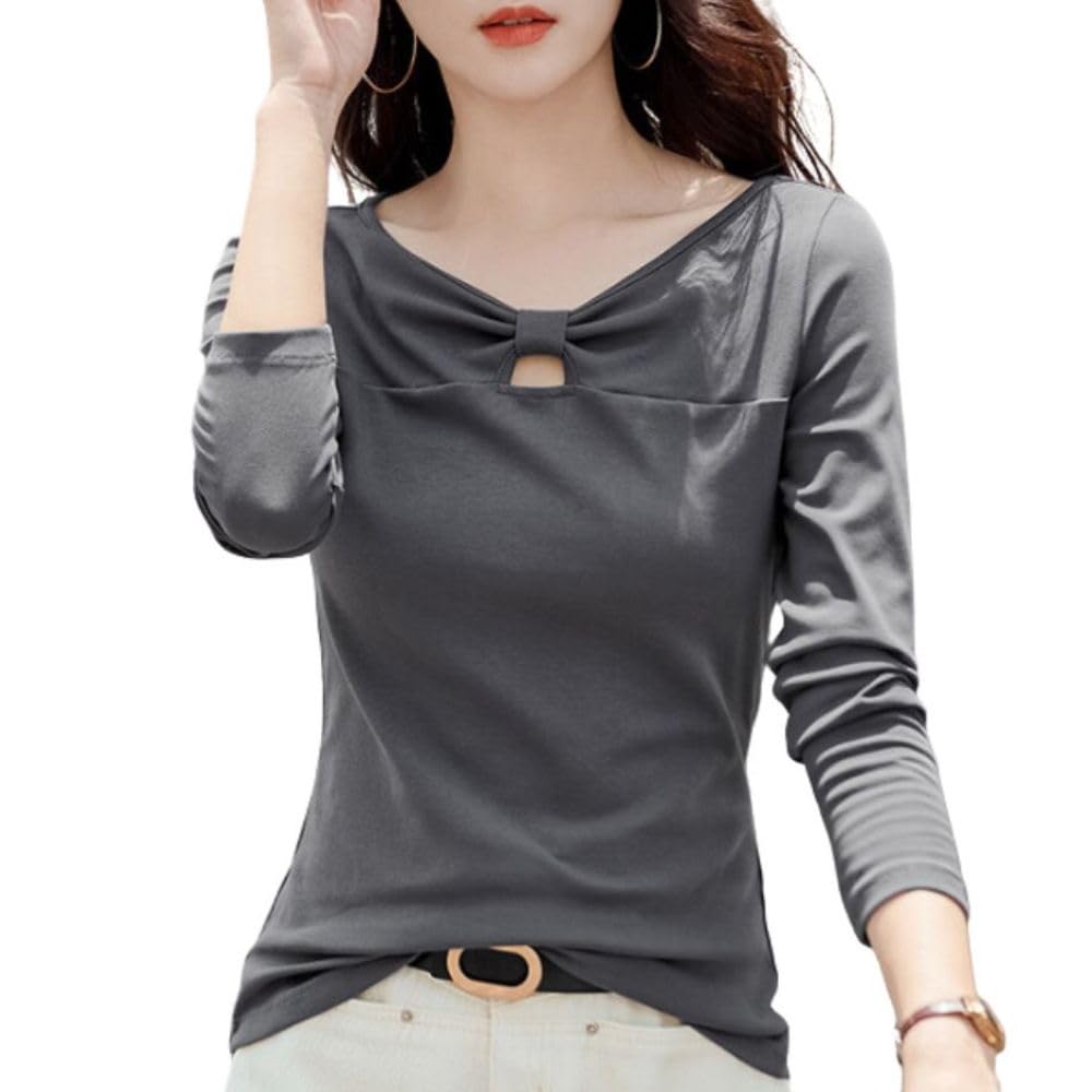 

Хлопковая футболка с длинным рукавом и круглым вырезом, облегающая, однотонная, эластичная, рукав, вырез горловины, сшитая, топ, тонкая, стройнящая, вырез горловины, для работы,