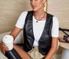 Handmade Vest Coat Lambskin Leather Black Biker Stylish Women Western Fancy Waist Coat