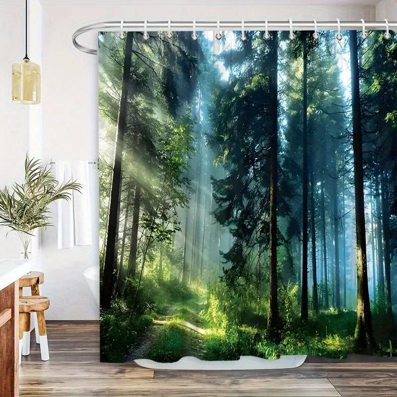 Sunlight Forest Path Shower Curtain Nature Art Bathroom Decor Misty Woodland Trees Bath Curtains Modern Home Interior
