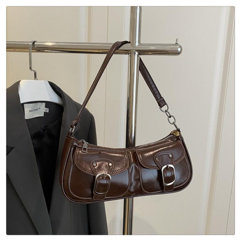 Vintage Pu Leather Shoulder Bag Y2k Zipper Handbag Fashion Women's Armpit Bag  Ladies