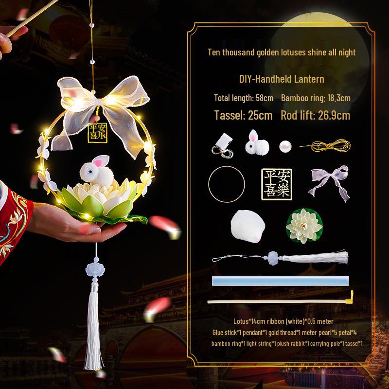 Handmade Jade Rabbit Lotus Lantern: Mid-Autumn Hanfu DIY Kit One Size