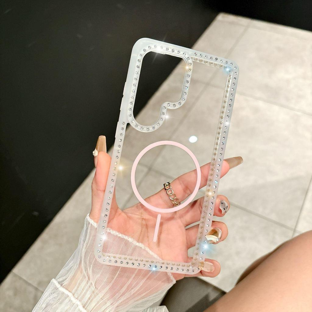 Luxury Diamond-Studded Magnetic Transparent Phone Case for S25ULTRA A56 A15 S24