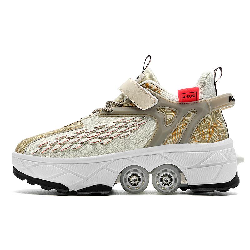 Transformable Dual-Use Roller Skates: 4-Wheel To Inline, Ice, & Walking Shoes