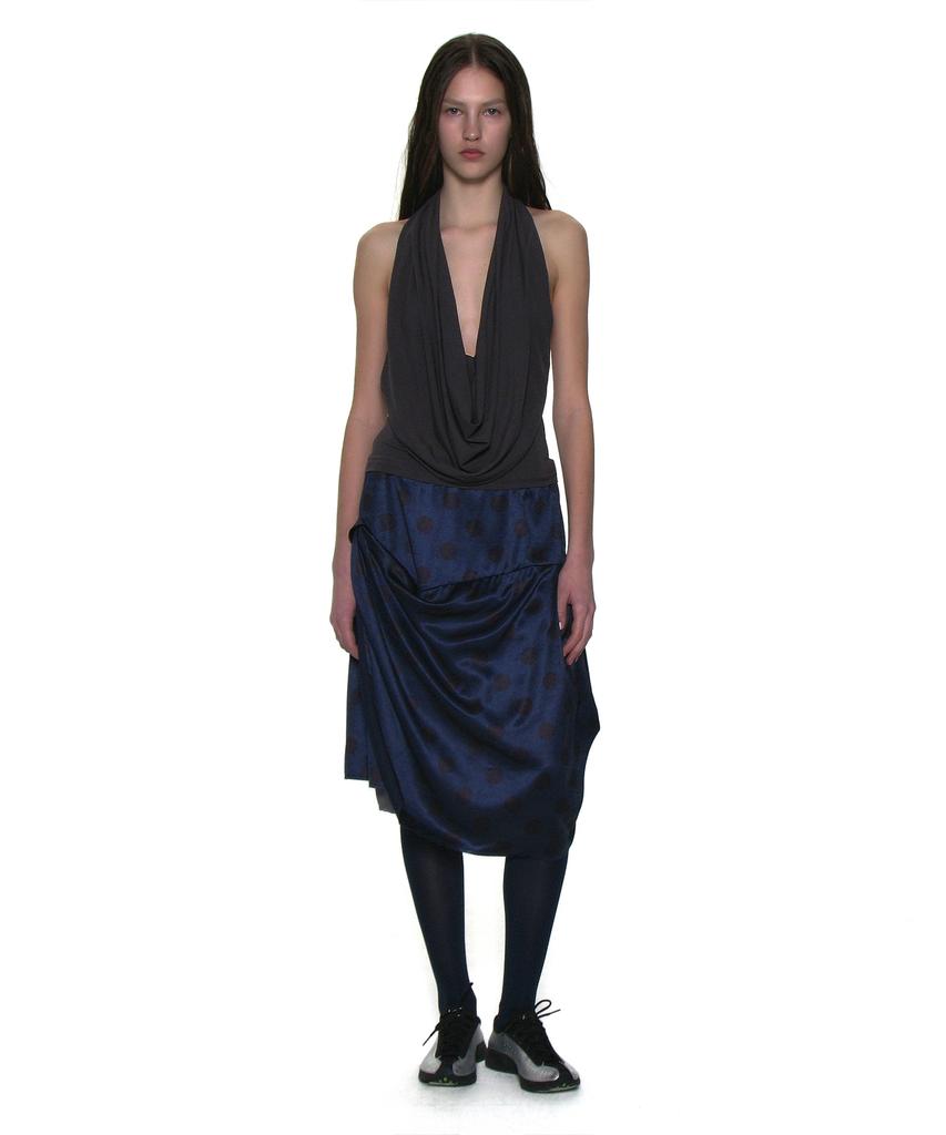 Partimento Woman Dot All-Over Printed Drape Midi Skirt_Navy