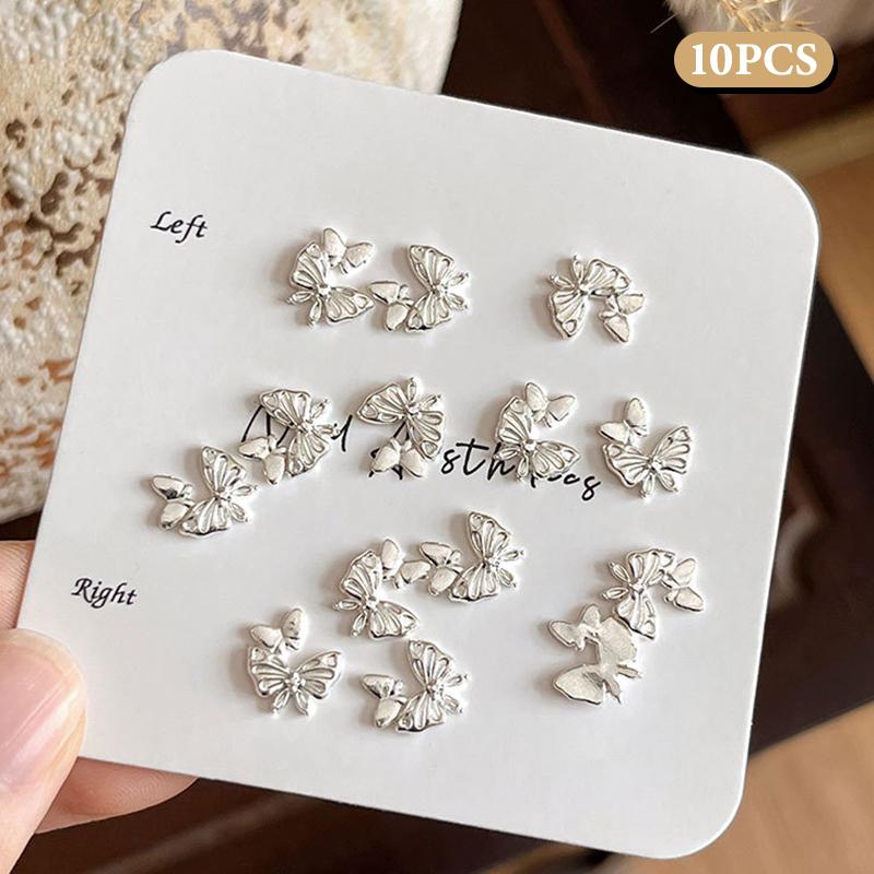 

10 шт. Двойные бабочки из сплава Шармы для нейл-арта Золотые/Серебряные/Белые Украшения для ногтей Бижутерия Роскошные 3D-аксессуары для ногтей Плоская основа серебряный