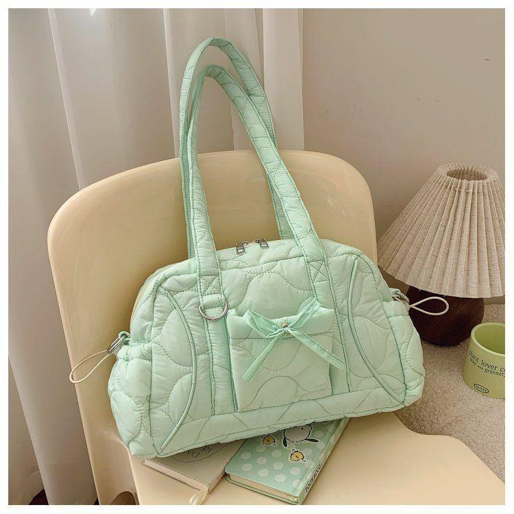 Soft Cott Fabric Large Capacity Handbag Fresh Solid Color Bow Shoulder Bag Wallet Phe Storage Bags Woman Bag Purses
