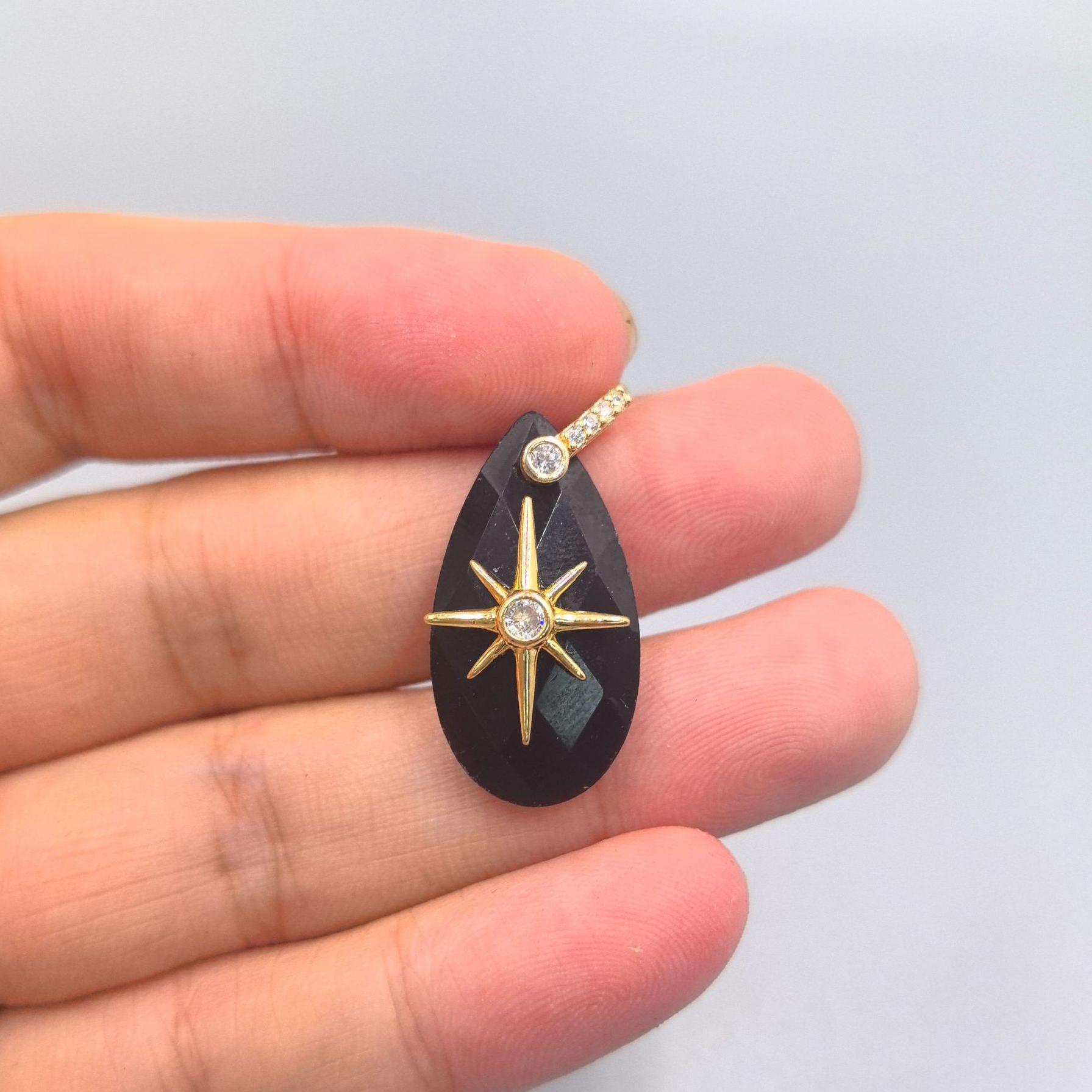 

1pc Water Drop Shape Cut Faceted Natural Stone Amethyst Tiger Eye Starburst Pendants Charms Jewelry