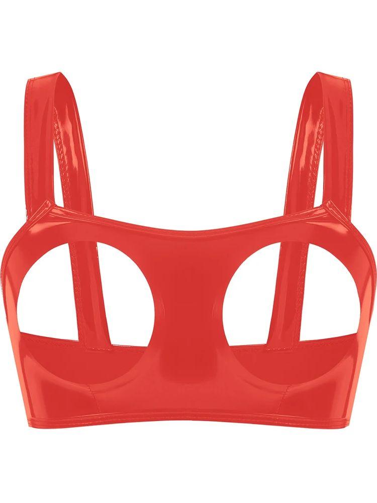 S-3XL Islak Görünümlü Pvc Crop Top Parlak Pu Deri Delikli Göğüs Bustiyer Atlet Tayt Seksi Kırpılmış Kulüp Giyimi Croptop Camis Yelek