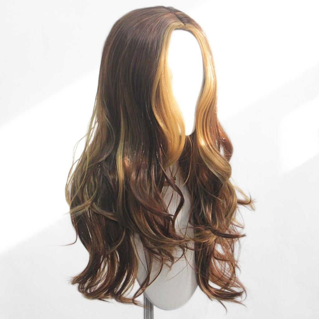 Brown Color-picked Long Curly Hair Mid-banged Chemical Fiber Synthetic Wig Holiday Party Birthday Party Daily Ware