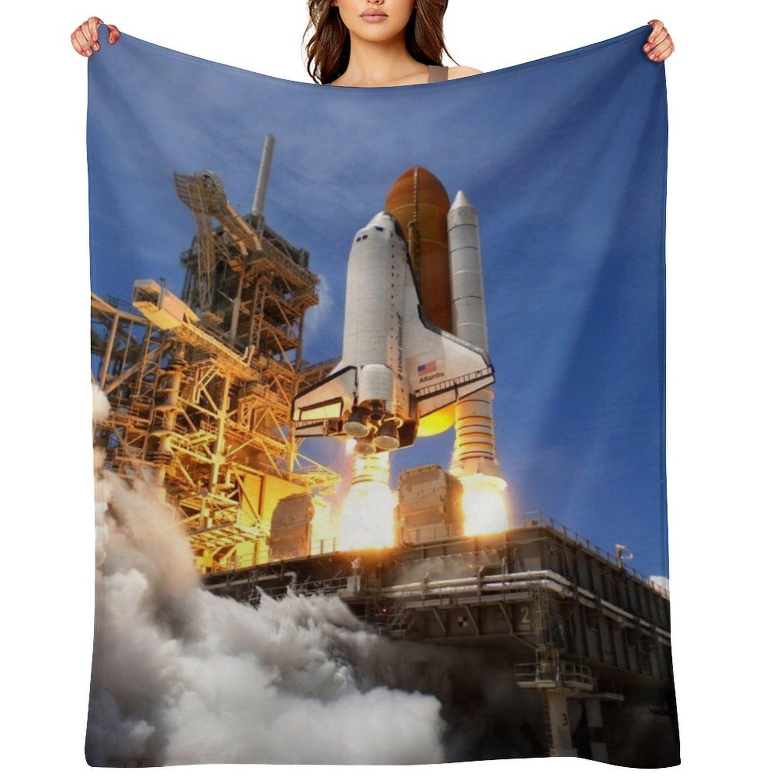 

SPACE SHUTTLE ATLANTIS LAUNCH Throw Blanket Hairy Decorative Beds wednesday Bed linens Blankets 30x40in