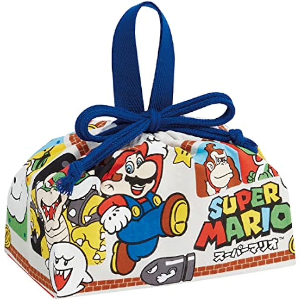 Skater KB7-A Bento Bag, Drawstring Lunch Bag for Kids, Made in Japan, Super Mario 23 for Boys