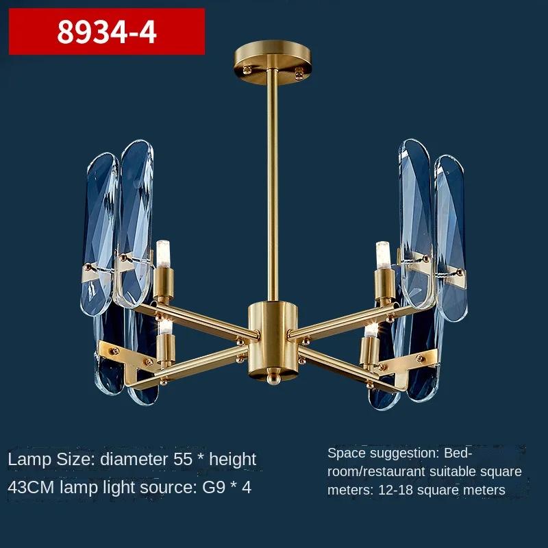 

Мідні світлодіодні люстри Аква-блакитна кришталева люстра Освітлення для спальні вітальні Сучасна розкішна підвісна лампа lustre pendente