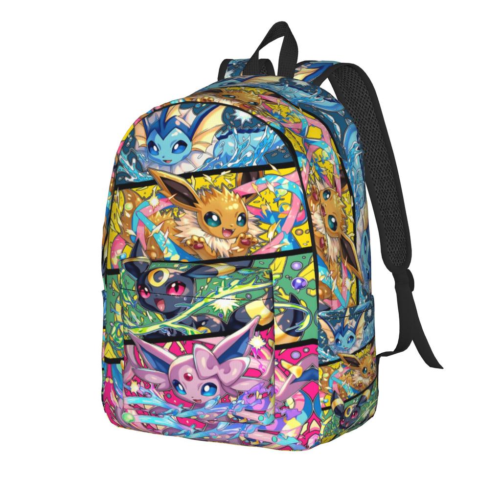 Fashion Pokemon Theme Eeveelution Collage Backpack Mochilas Adjustable Strap Outdoor Sturdy Shoulder Rucksack