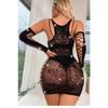 Women's Red Stone Mini Nightgown Fantasy Body Stocking With Gloves