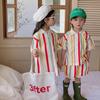 Koreaanse Broer/Zus Gestreept Gebreid Setje: Polo Jurk voor Meisjes & Korte Broek Set voor Jongens