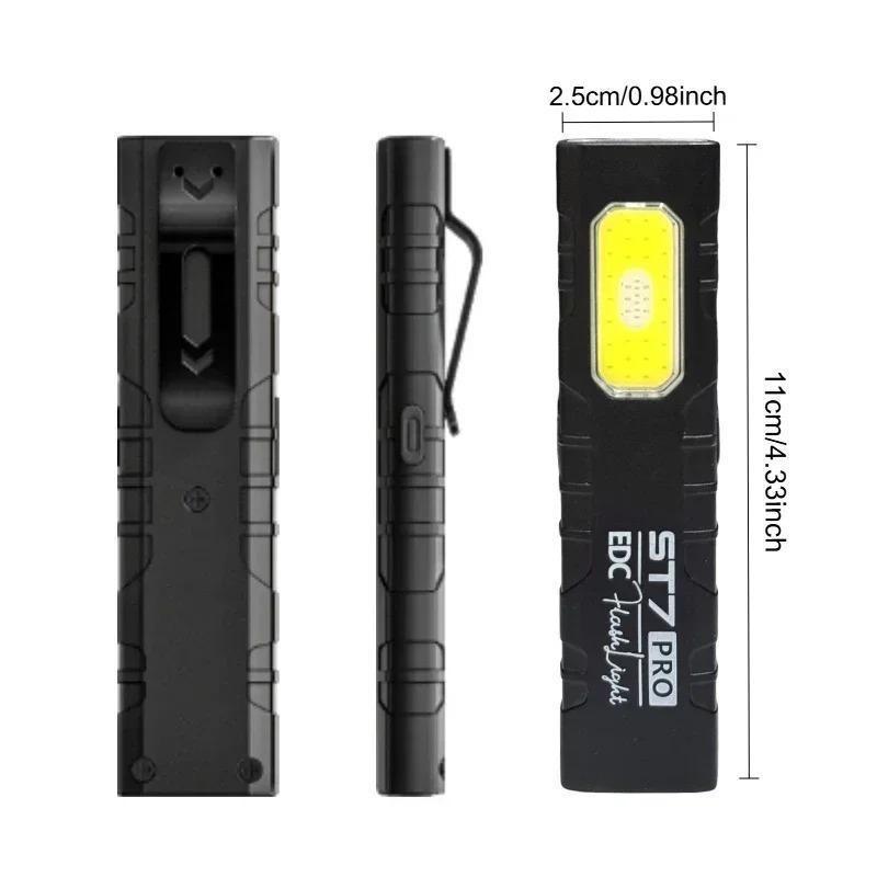 LED COB Flashlight 600LM Type-C Rechargeable Mini Portable Torch Pocket Work Light Magnetic Waterproof Lantern for Outdoor Camping Emergency