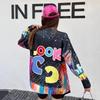 Women's Cartoon Rhinestone Long Sleeve Sweater - Chic Korean Style Loose Knit Round Neck Top for Autumn/Winter