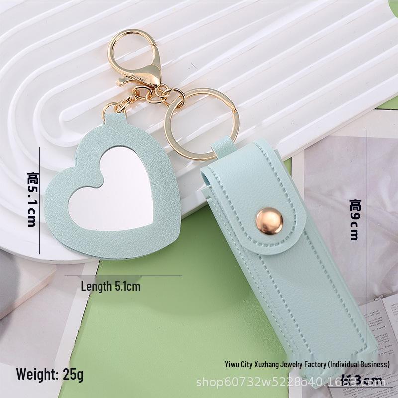

PU Leather Lipstick Organizer Keychain with Heart Mirror Ornament Light Brown