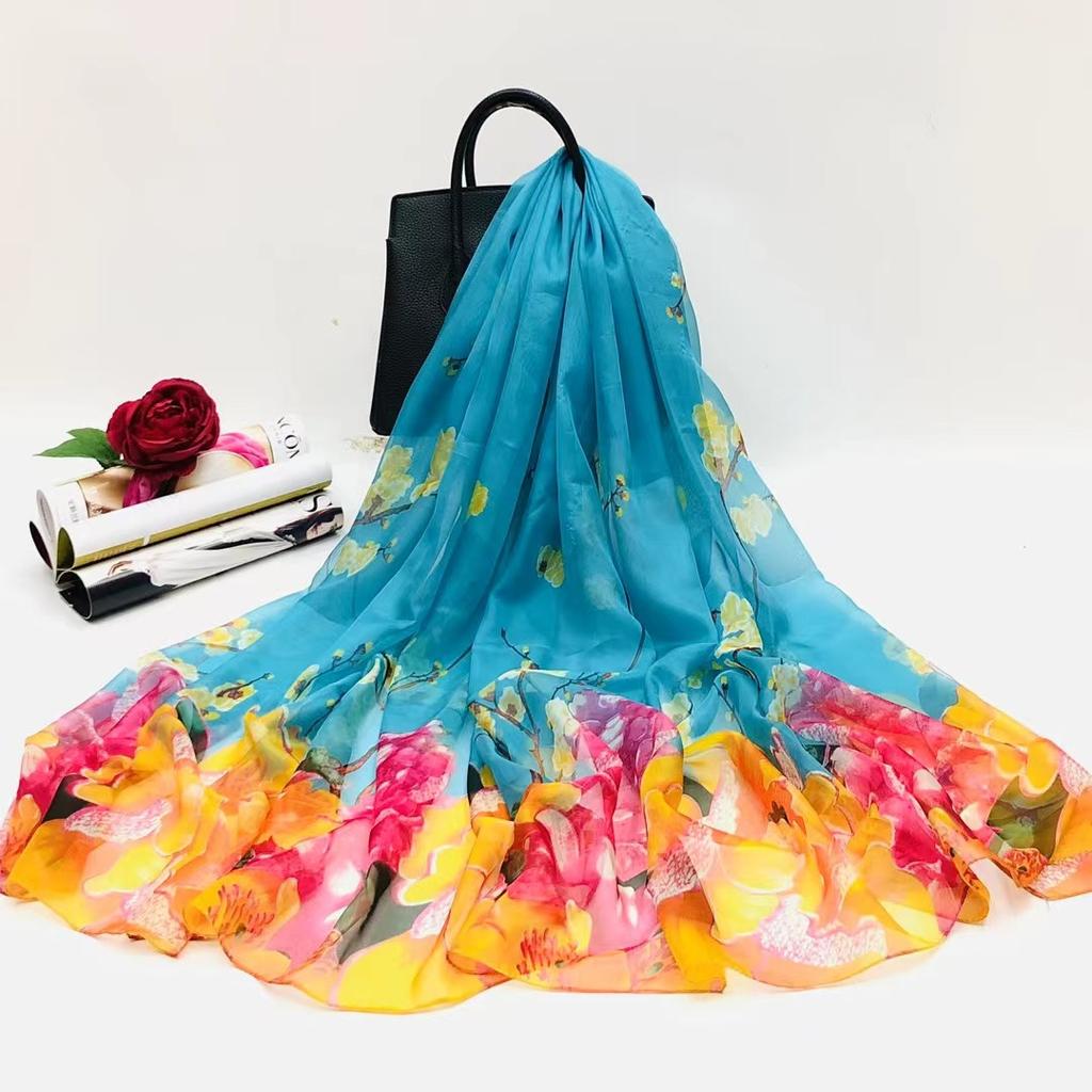 130x200cm Silk Scarf Folral Women Summer Hijab Luxury Print Sunscreen Bandana Foulard Pashmina Scarves Echarpe Shawl Large Wrap