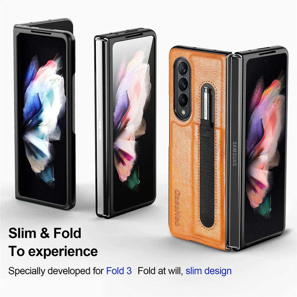 Slim Thin S Pen Holder Leather Case For Samsung Galaxy Z Fold3 Fold 4 Fold4 Fold 3 5g Anti -Falling Phone Bag Cover Funda Capa