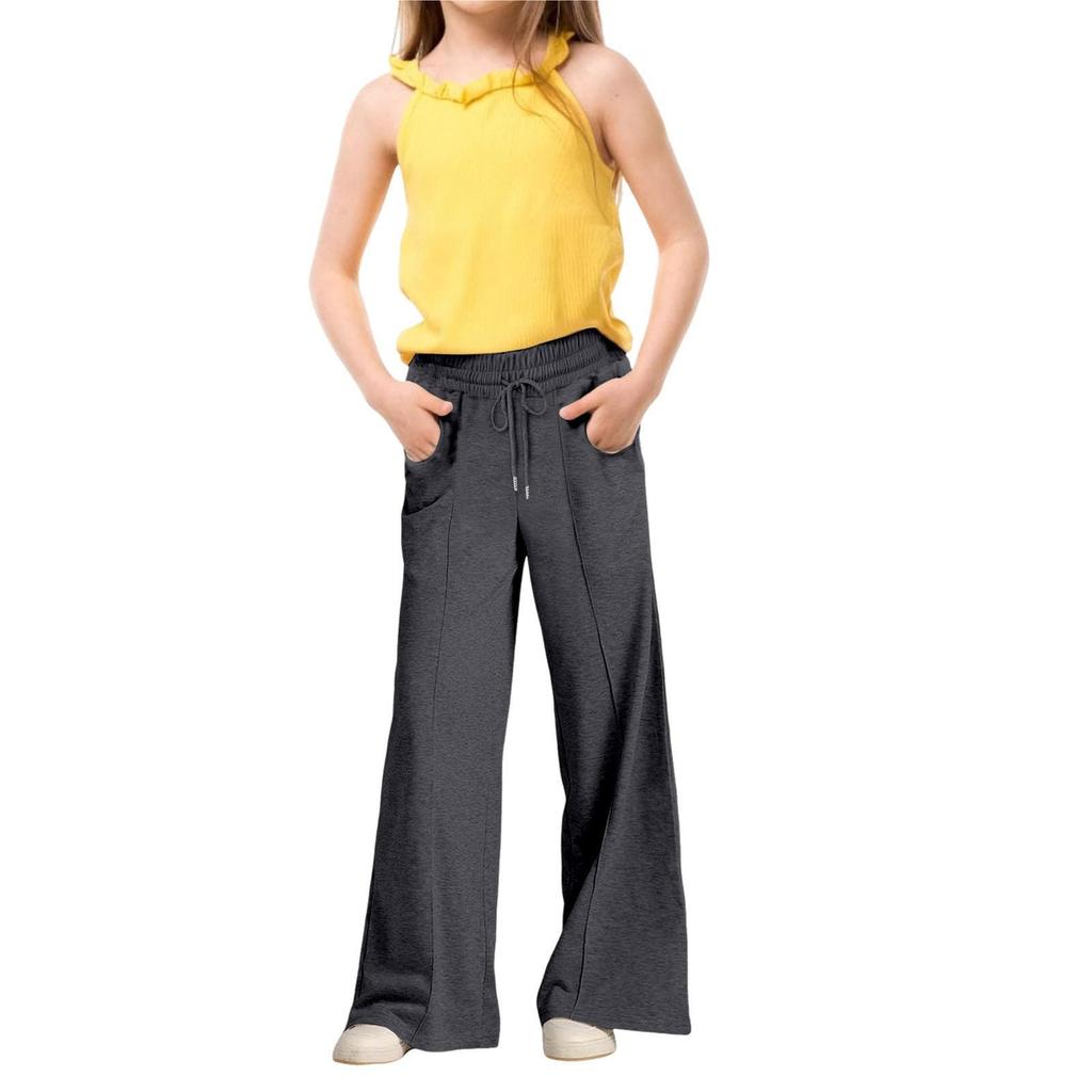Girls' Fashion Wide Leg Loose Straight Pants Children's Solid Color Casual Pants