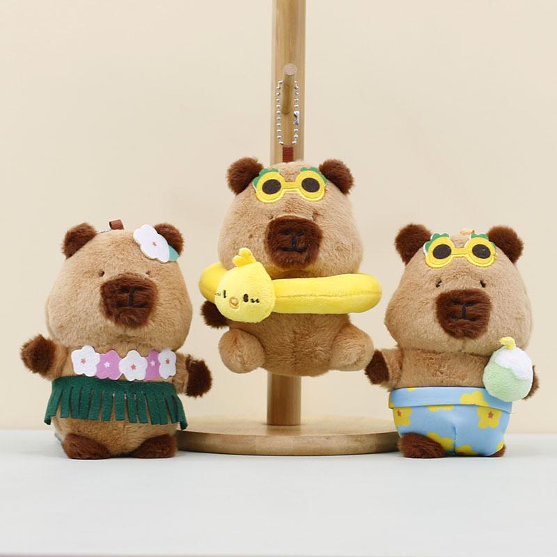Adorable Tropical Capybara Plush Toy Keychain With Cute Skirt And Swim Ring Design