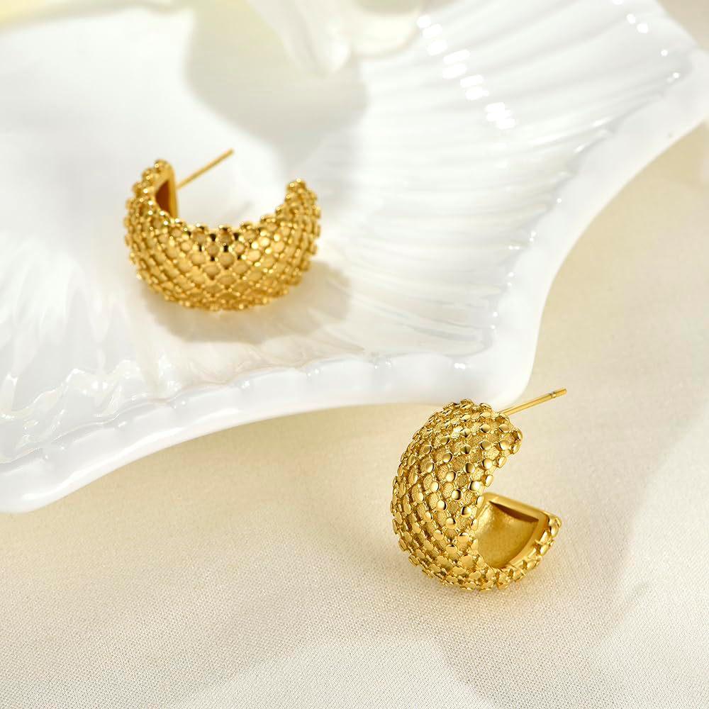 

Trendy 18K Gold Plated Retro Titanium Steel Grid Earrings for Women