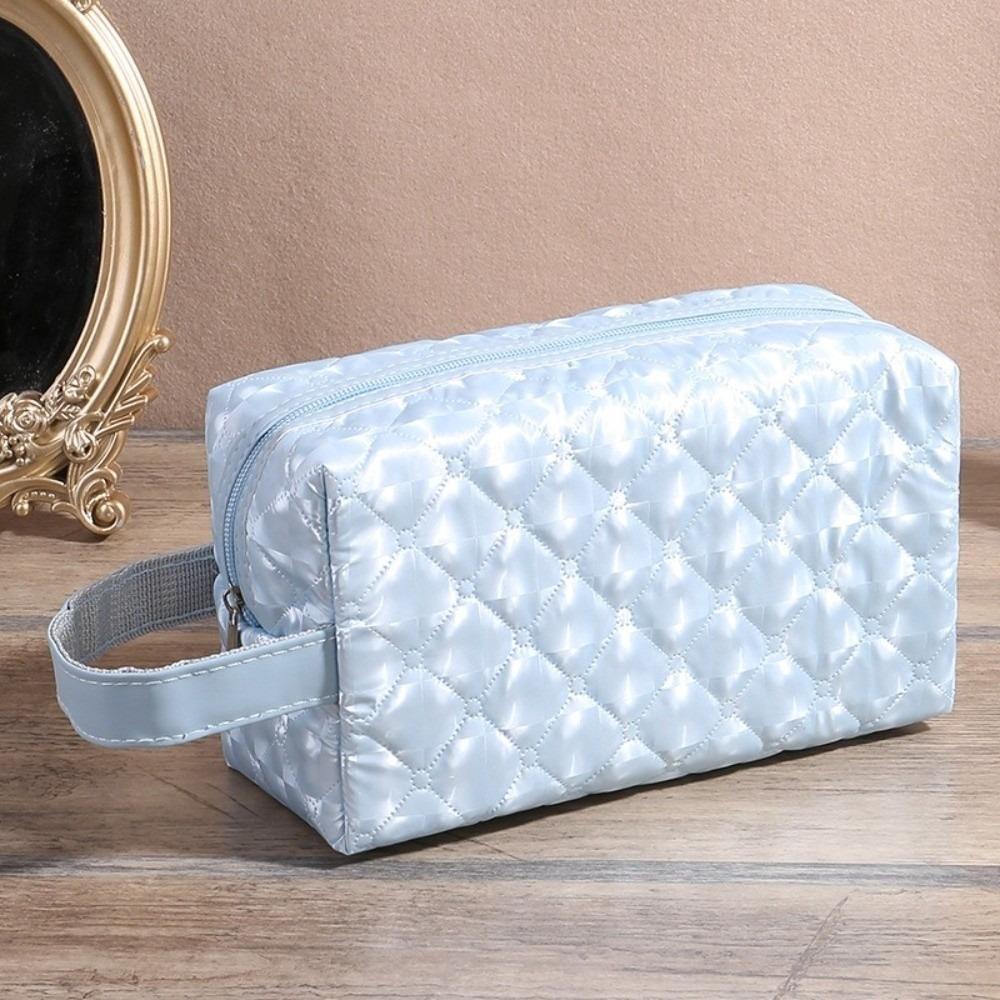 

Polyester Cosmetic Bag Large Capacity Solid Color Makeup Pouch with Lining With Zipper Travel Storage Bag Multi-Purpose Use светло-синий