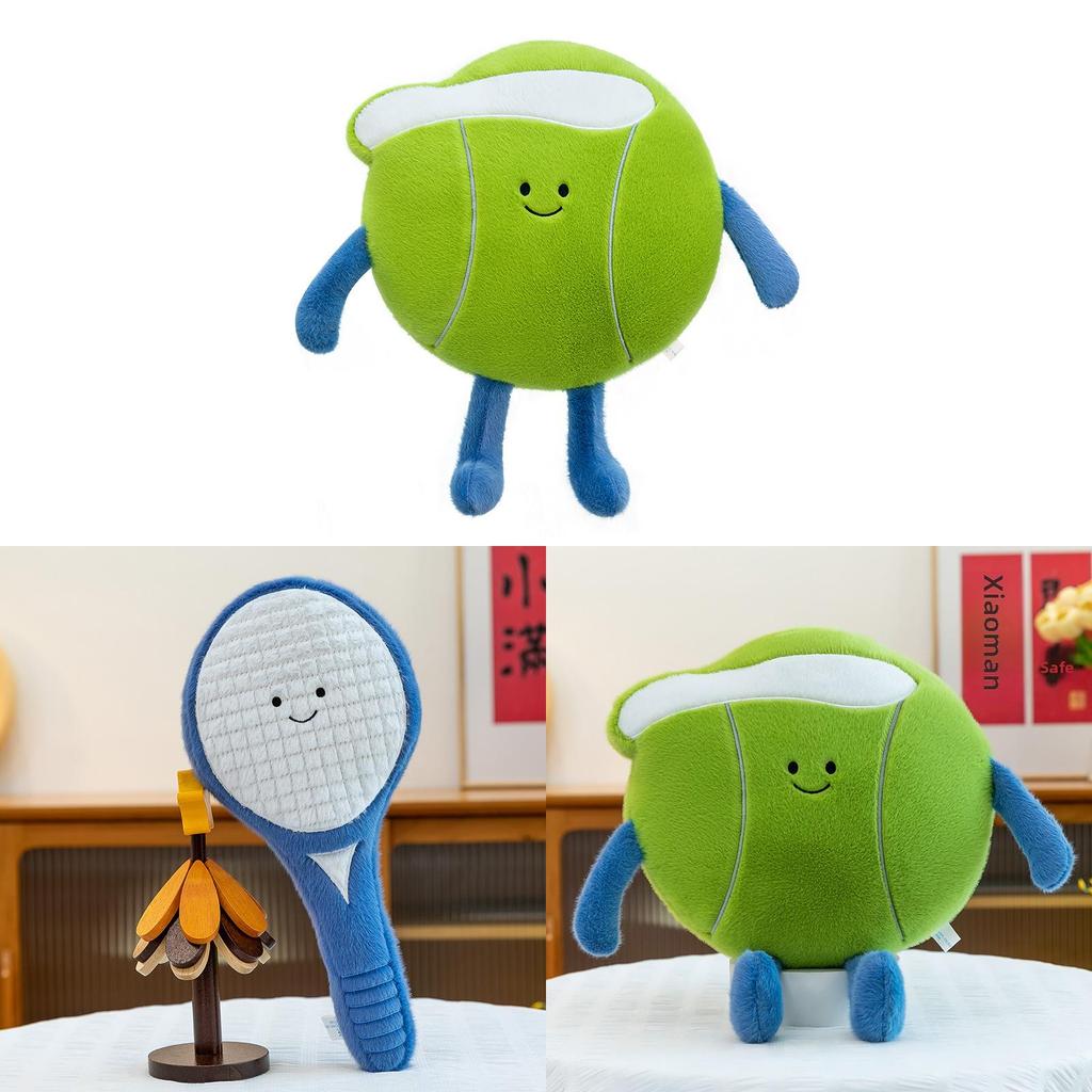 Cartoon Style Tennis Ball Pillow With Soft Plush Cover For Children