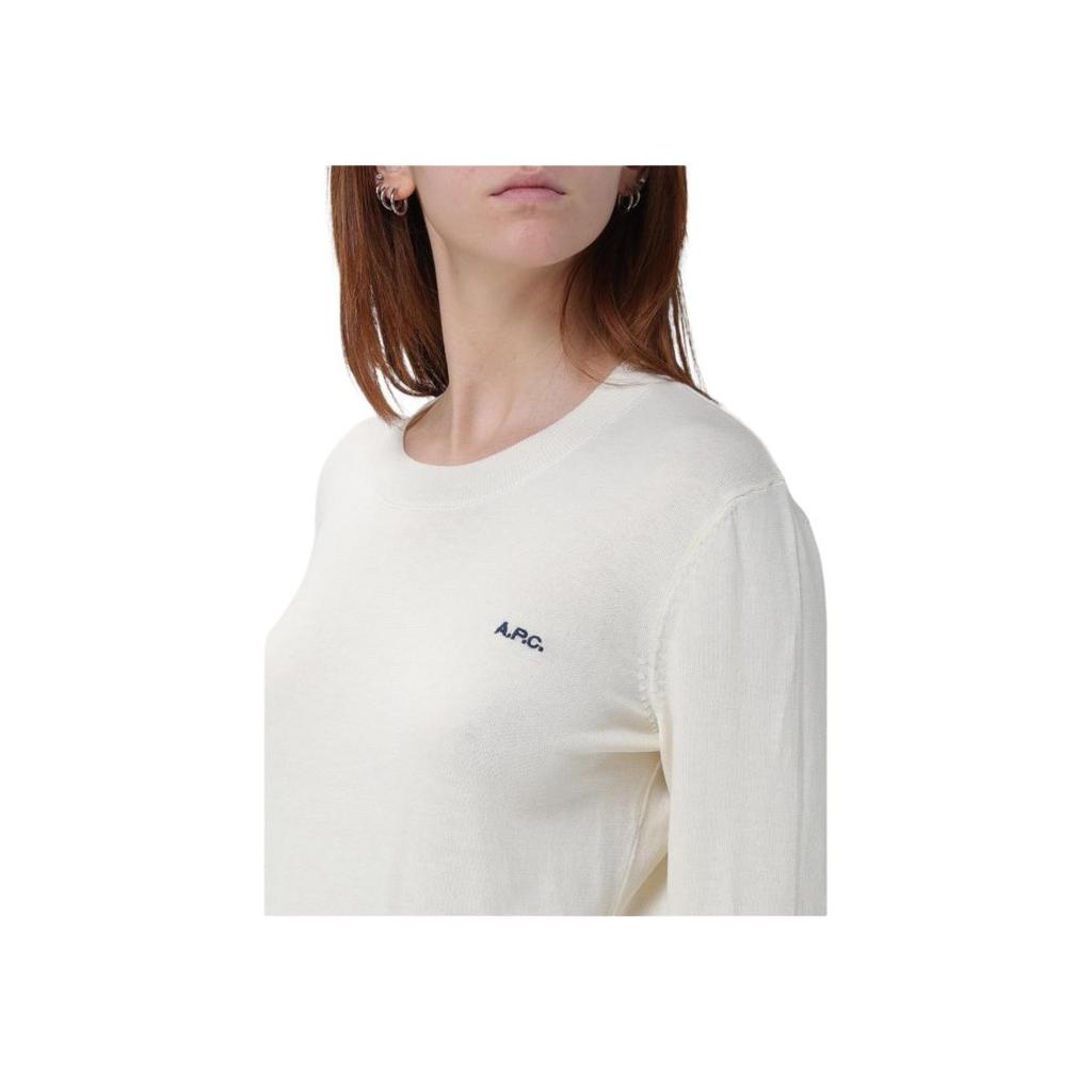 A.P.C Letter Embroidered Crew Neck Long Sleeve Pullover Sweater Women Sweater White COEZJ-F23294-AAD
