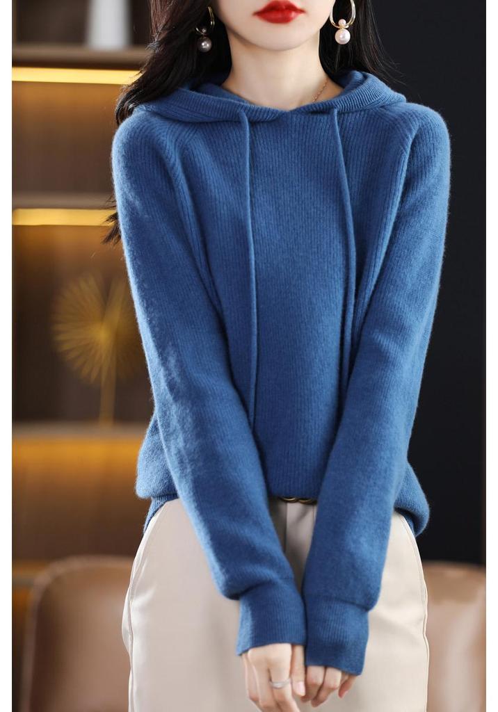 Women's Ribbed Knit Hoodie: Cozy, Loose-Fit Jacket for Autumn/Winter