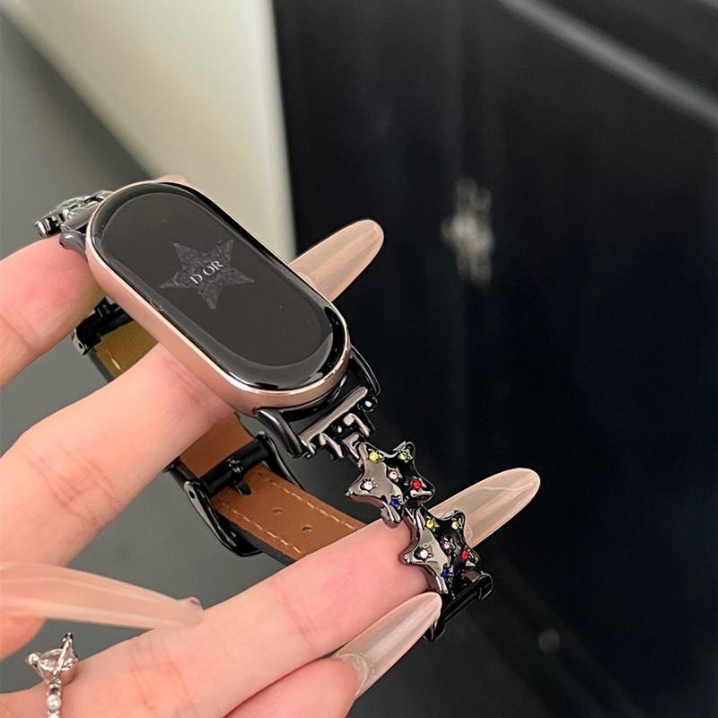 Luxury Leather Butterfly Strap For Xiaomi Mi Band 9 8 Smartwatch Band For Mi Band 8 9 Pro Sport Bracelet Wristband Replacement Red Mi Watch 4 Strap