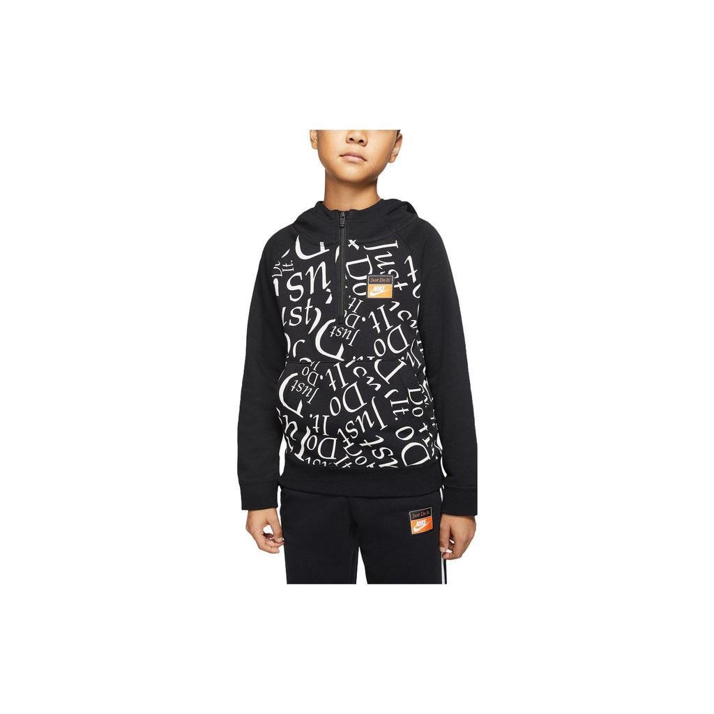 Nike Sportswear Zip Letter Print Hoodie Kids Hoodies Black CJ7833-010