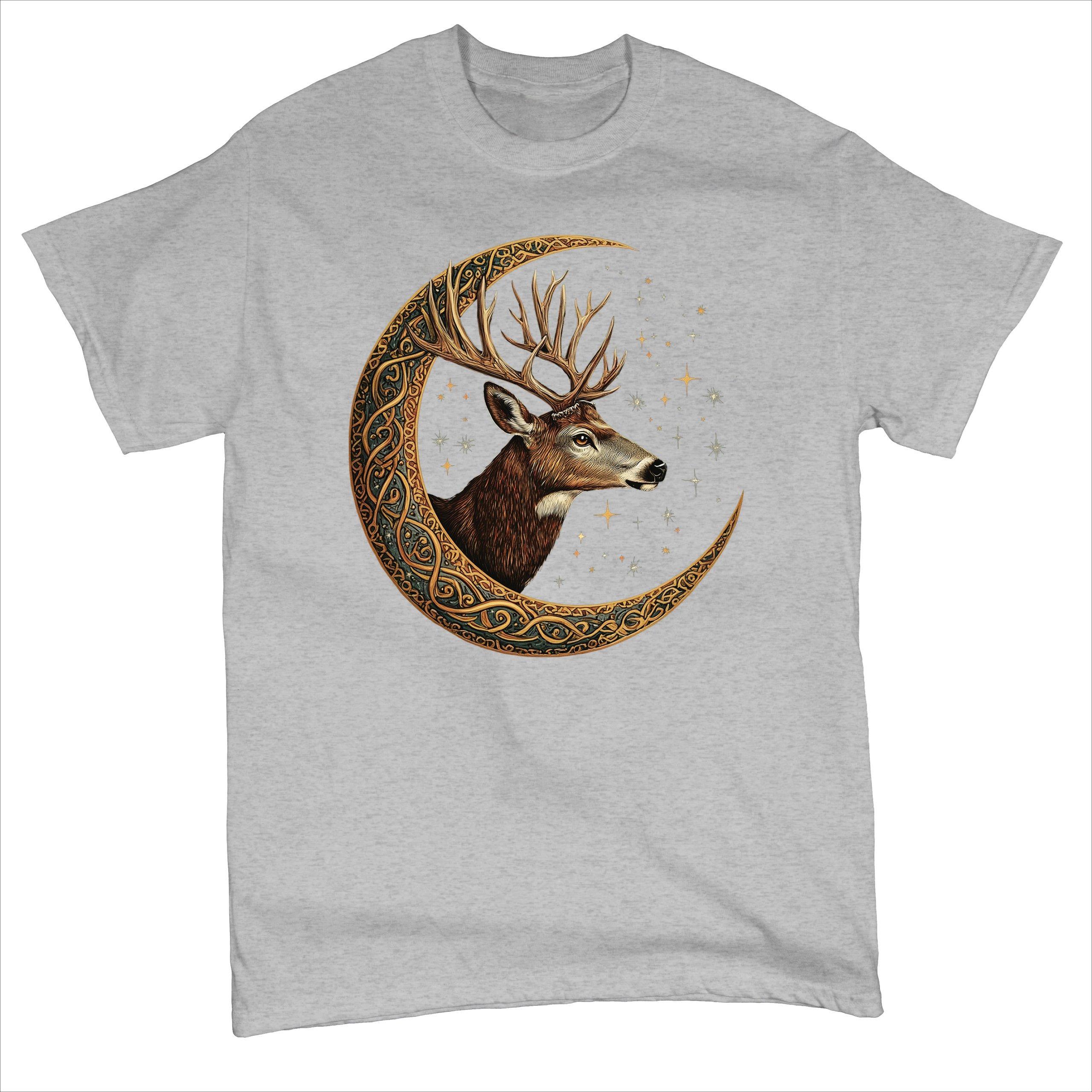 Мистический Лес Животное Дикая Природа Небесный Кельтский Лунный Олень Футболка 100% Хлопок Круглый Вырез Короткий Рукав Летняя Повседневная Мужская Футболка S
