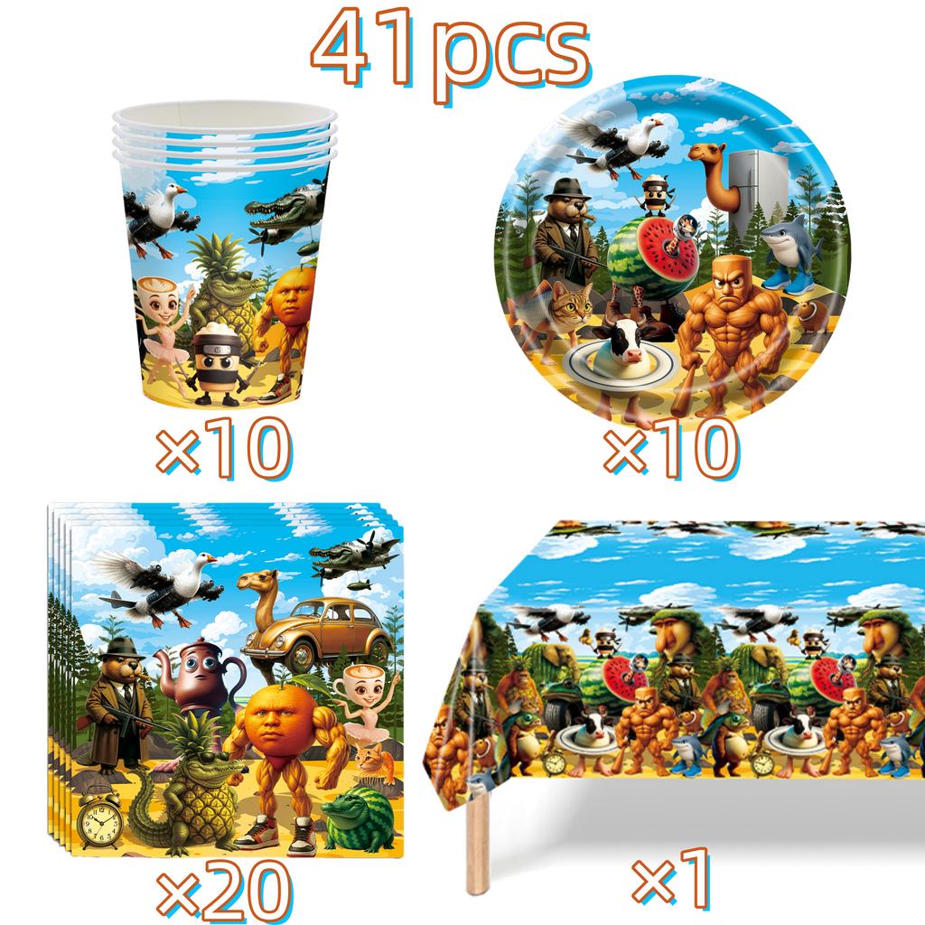 Italian Brainrot Birthday Party Decoration Tung Tung Sahur Tralalelo Tralala Tableware Balloon Cup Plate For Party Favor Supplie