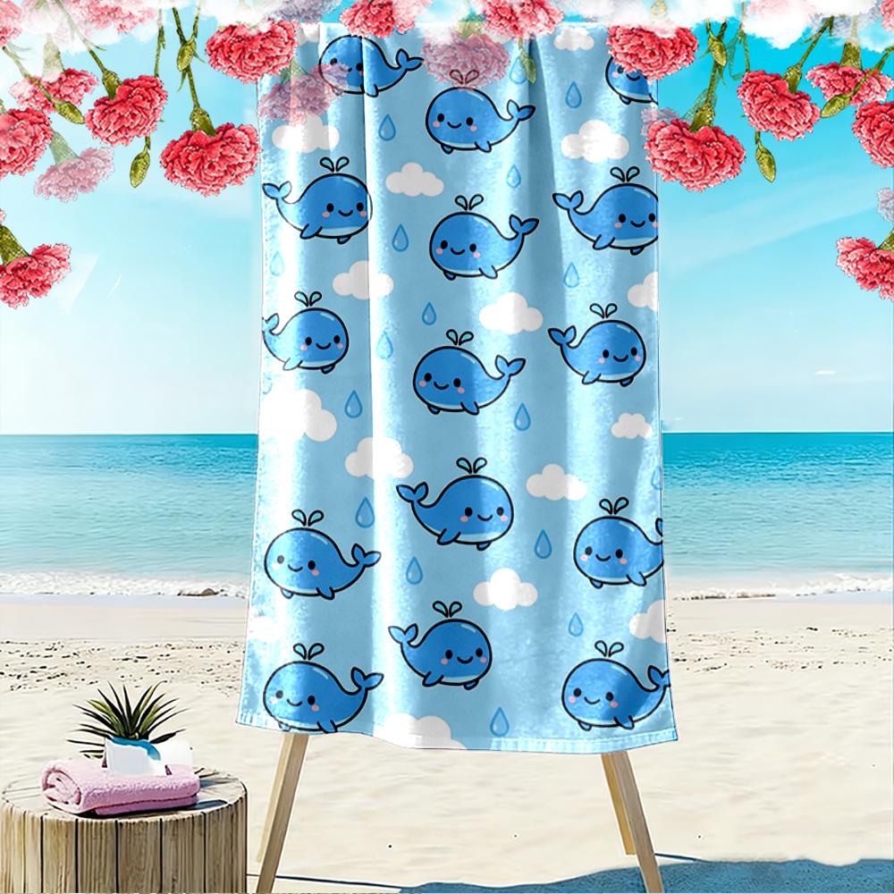 Cute Blue Whale and Clouds Design Beach towel quick-drying for travel outdoor sports jogging beach and swimming