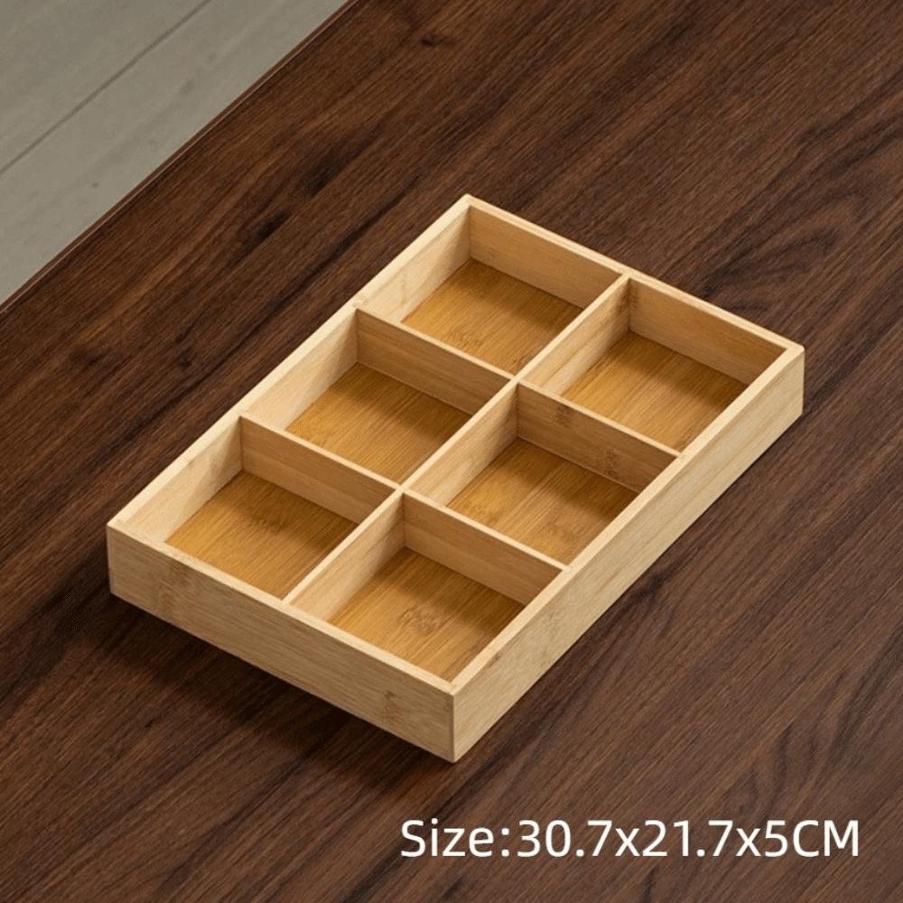 Multi-Grid Divided Plate Wooden Snack Storage Tray Reusable Bamboo Tray  Candy