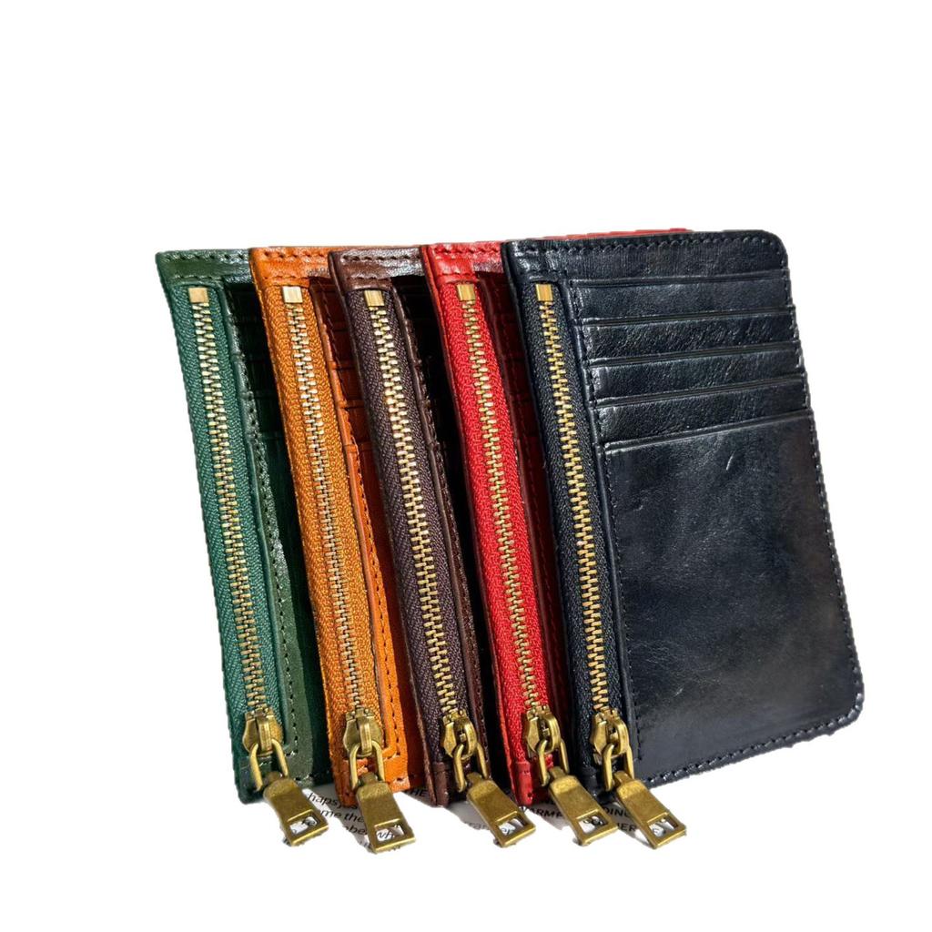 Genuine Leather Wallet for Women Vintage Slim Credit Card Holder with Zipper Coin Pocket