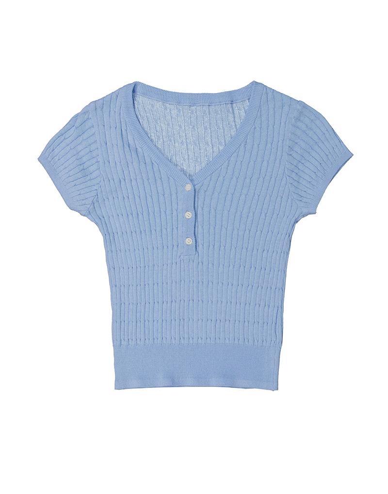 Amaps Button Cable V-Neck Knit - Blue Free