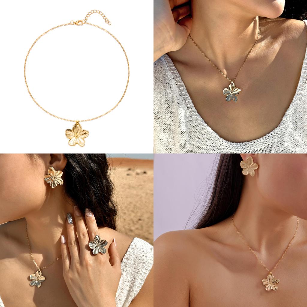 Floral Metal Pendant Necklace With Alloy Charm For Women Fashion Jewelry Set