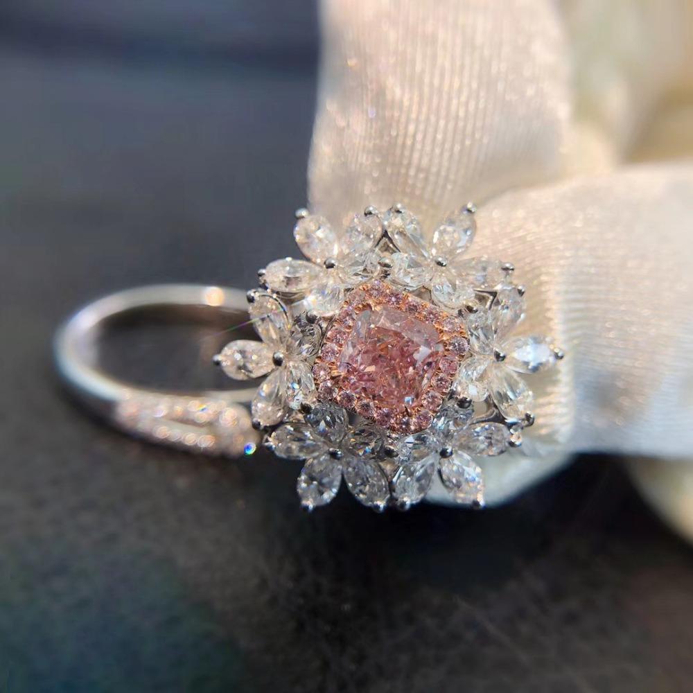 Pink Diamond Flower Ring Pendant High Value Niche Design Versatile Temperament Sweet Light Luxury Noble Super