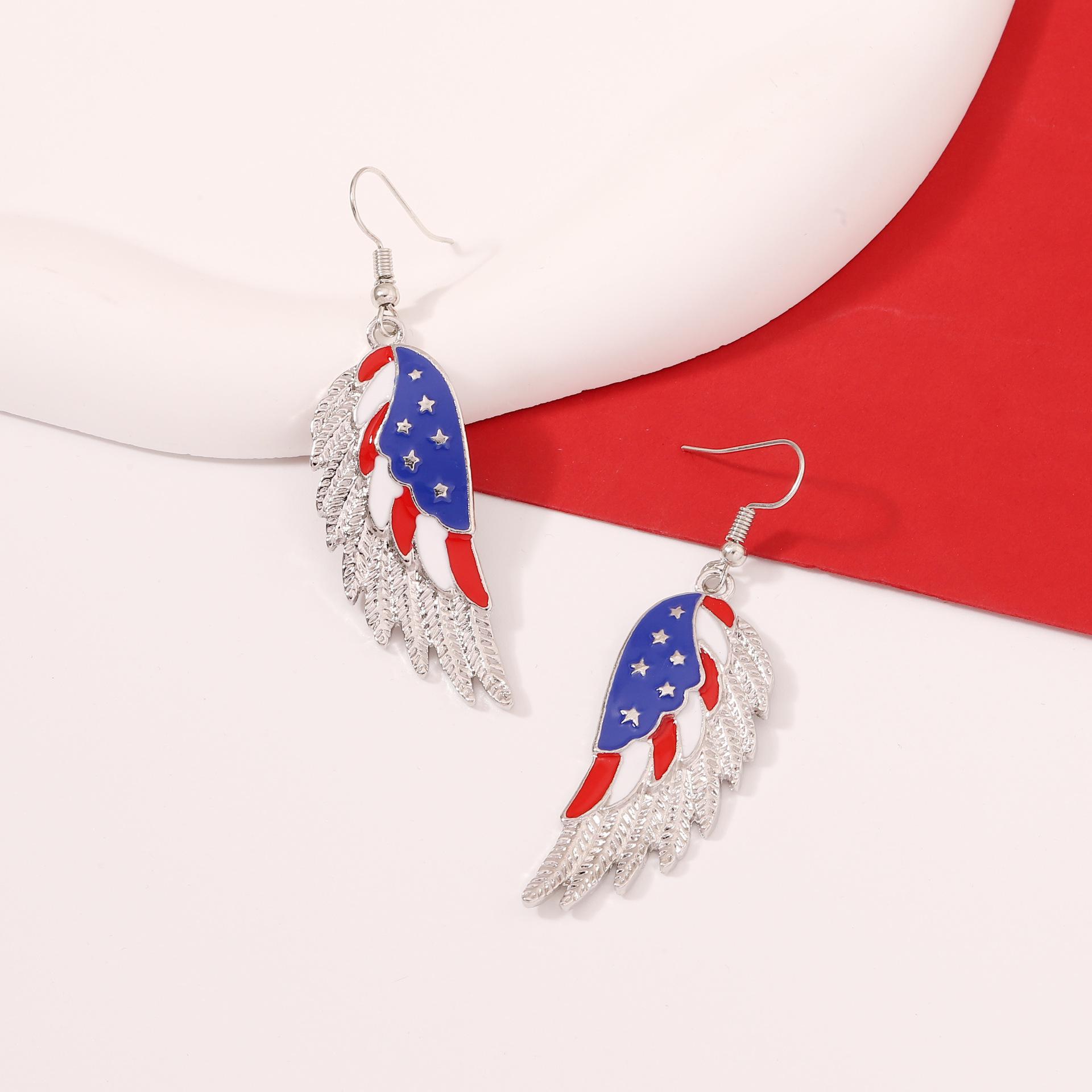 

Fashionable Independence Day flag personalized earrings, exquisite alloy tassel wings, flag color red, white and blue series