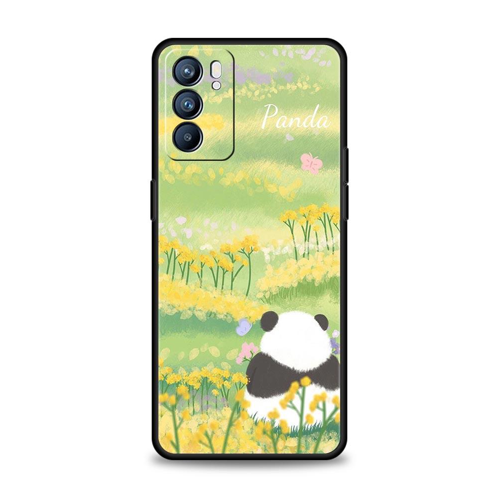 Cute Panda Climbing Bamboo Phone Case For Oppo Reno8 Reno7 Reno6 Pro A54 5G Find X6 X5 A53 A52 A9 A15 A95 A17 A16 A57 A31 Cover